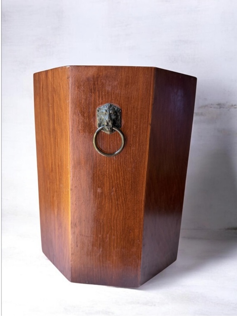 Vintage Wood waist basket umbrella stand garbage can with Metal Lion Rings